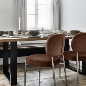 KUMMS DINING CHAIR GOLD WITH BROWN FABRIC FINISH