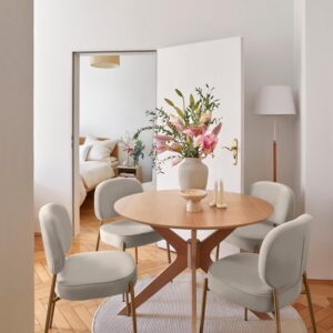 KUMMS DINING CHAIR GOLD WITH OFF  WHITE FABRIC FINISH
