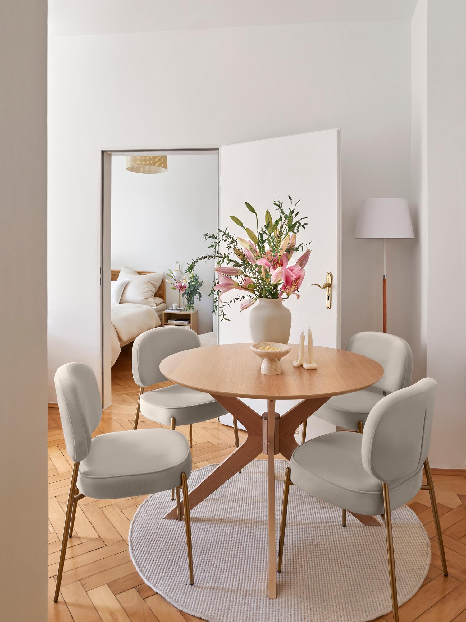 KUMMS DINING CHAIR GOLD WITH OFF WHITE FABRIC FINISH - Image 2