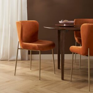 SURRANG DINING CHAIR GOLD WITH ORANGE FABRIC FINISH