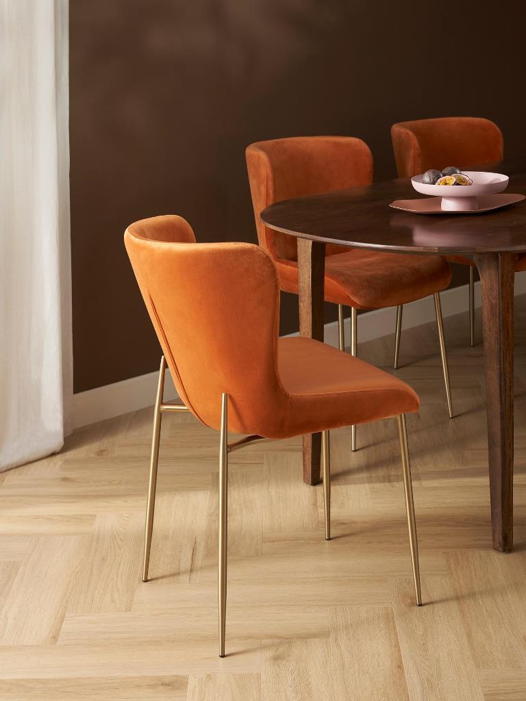 SURRANG DINING CHAIR GOLD WITH ORANGE FABRIC FINISH - Image 6