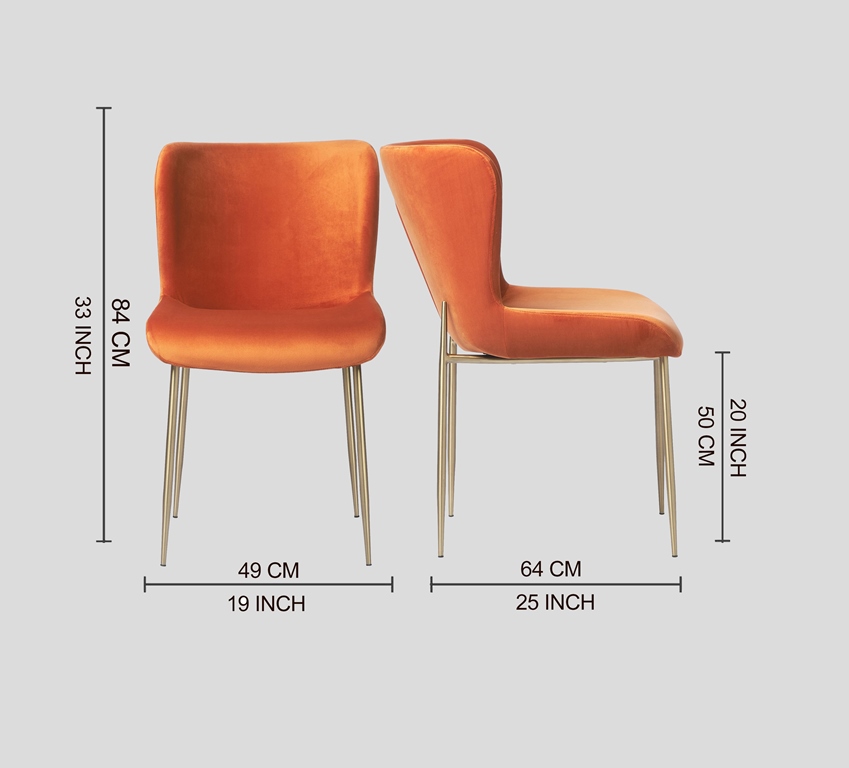 SURRANG DINING CHAIR GOLD WITH ORANGE FABRIC FINISH - Image 7