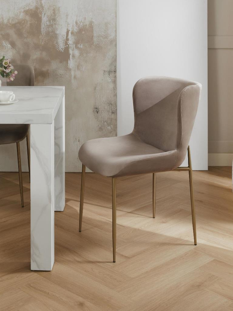 SURRANG DINING CHAIR GOLD WITH GREY FABRIC FINISH - Image 9