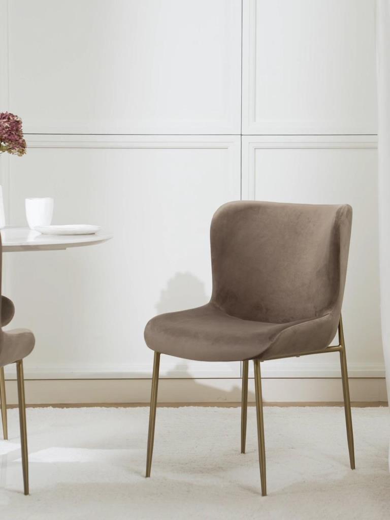 SURRANG DINING CHAIR GOLD WITH GREY FABRIC FINISH - Image 8