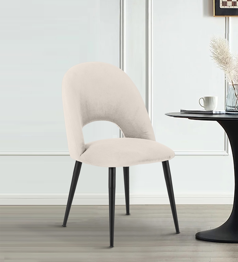 DEVA DINING CHAIR BLACK WITH OFF WHITE FABRIC FINISH