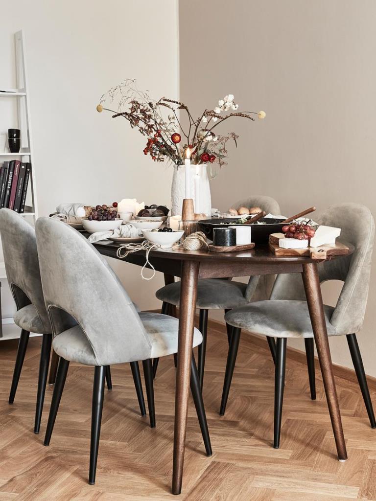 DEVA DINING CHAIR BLACK WITH LIGHT GREY FABRIC FINISH - Image 3