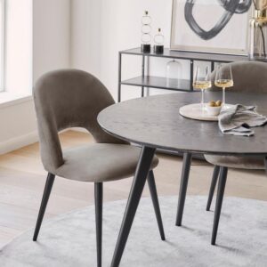 DEVA DINING CHAIR BLACK WITH DARK GREY FABRIC FINISH