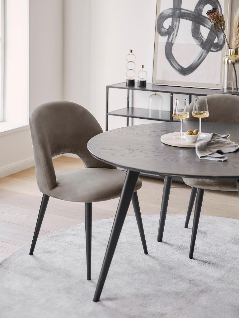 DEVA DINING CHAIR BLACK WITH DARK GREY FABRIC FINISH - Image 2