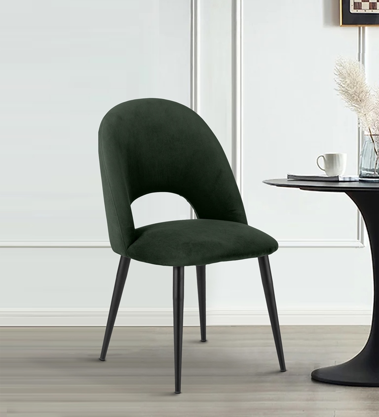DEVA DINING CHAIR BLACK WITH DARK GREEN FABRIC FINISH