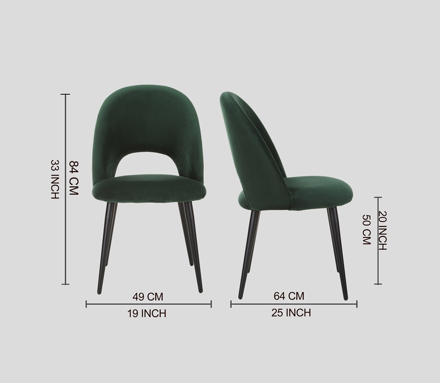 DEVA DINING CHAIR BLACK WITH DARK GREEN FABRIC FINISH - Image 8