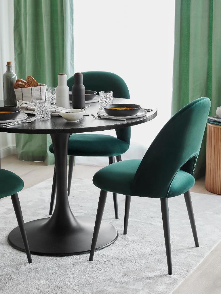 DEVA DINING CHAIR BLACK WITH DARK GREEN FABRIC FINISH - Image 6