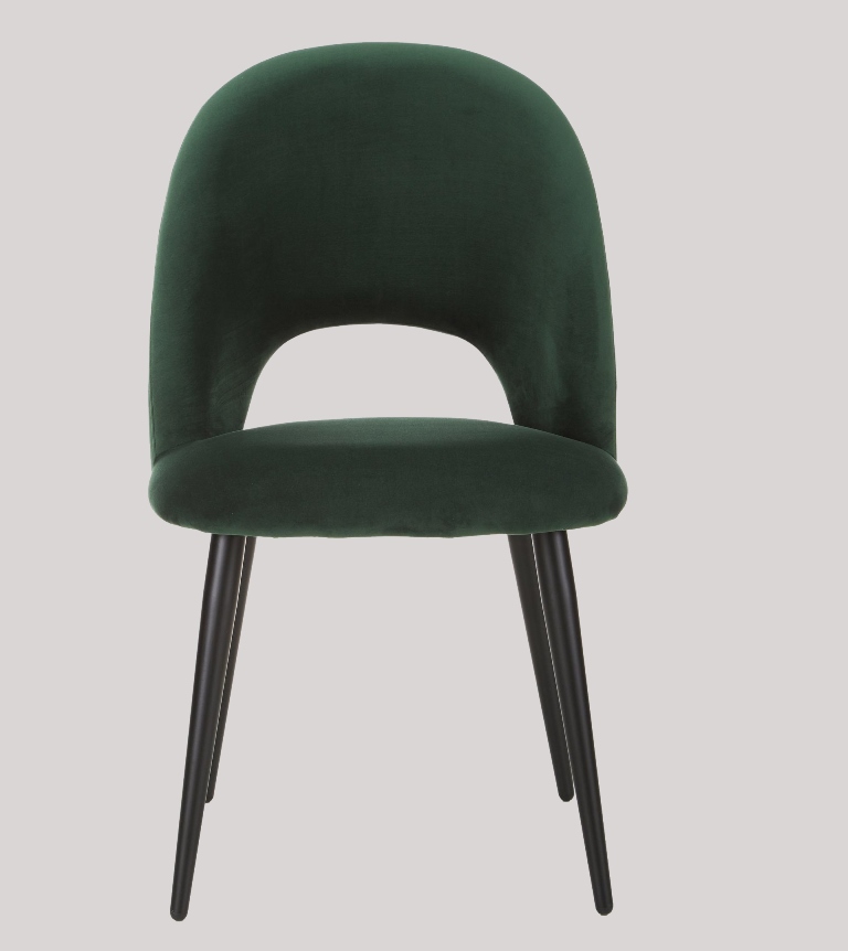DEVA DINING CHAIR BLACK WITH DARK GREEN FABRIC FINISH - Image 2