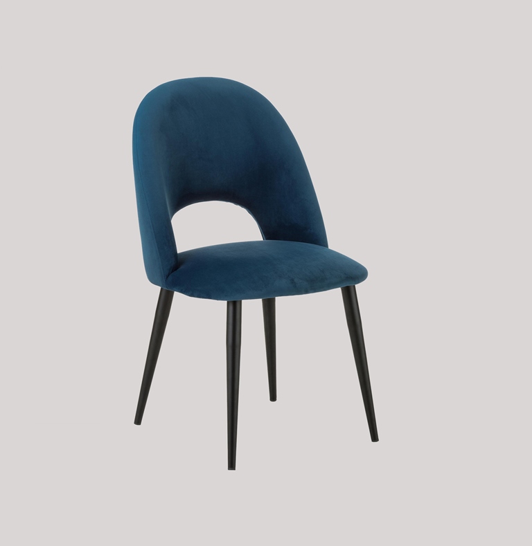 DEVA DINING CHAIR BLACK WITH NAVY BLUE FABRIC FINISH - Image 7