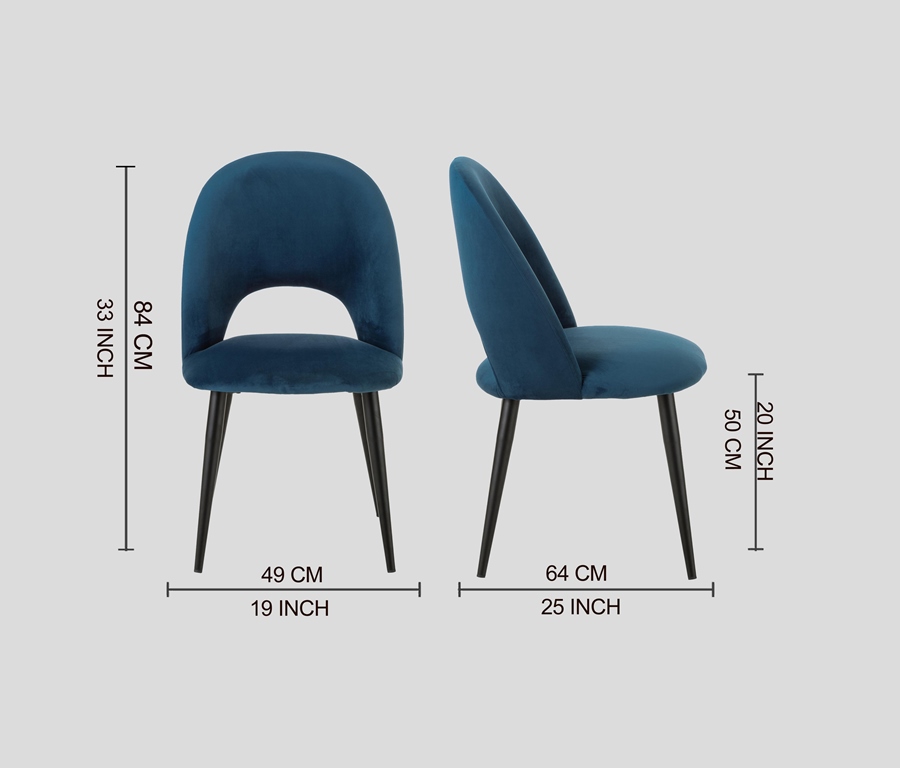 DEVA DINING CHAIR BLACK WITH NAVY BLUE FABRIC FINISH - Image 8