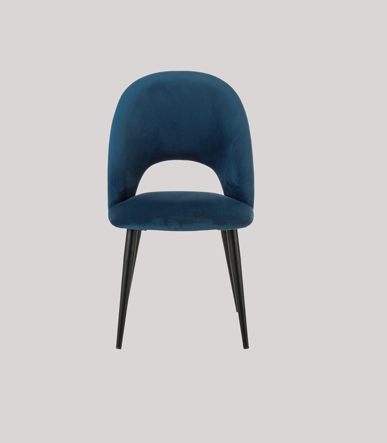 DEVA DINING CHAIR BLACK WITH NAVY BLUE FABRIC FINISH - Image 4
