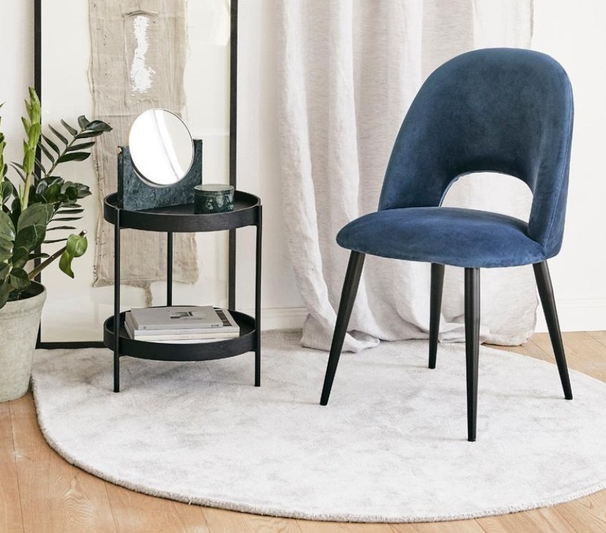 DEVA DINING CHAIR BLACK WITH NAVY BLUE FABRIC FINISH - Image 3
