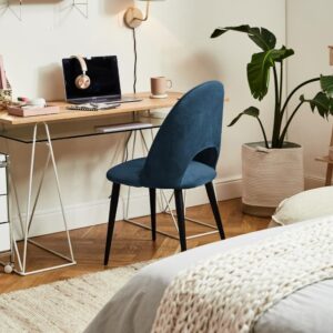 DEVA DINING CHAIR BLACK WITH NAVY BLUE FABRIC FINISH