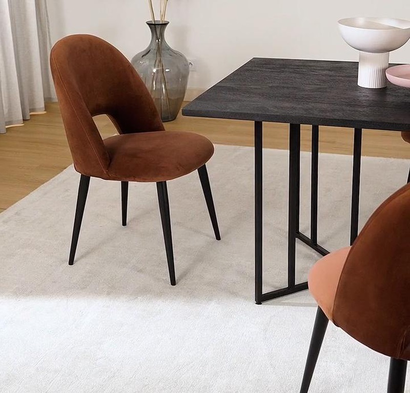 DEVA DINING CHAIR BLACK WITH BROWN FABRIC FINISH - Image 7