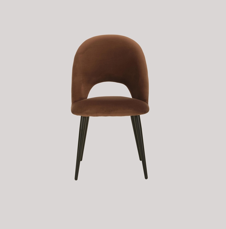 DEVA DINING CHAIR BLACK WITH BROWN FABRIC FINISH - Image 4