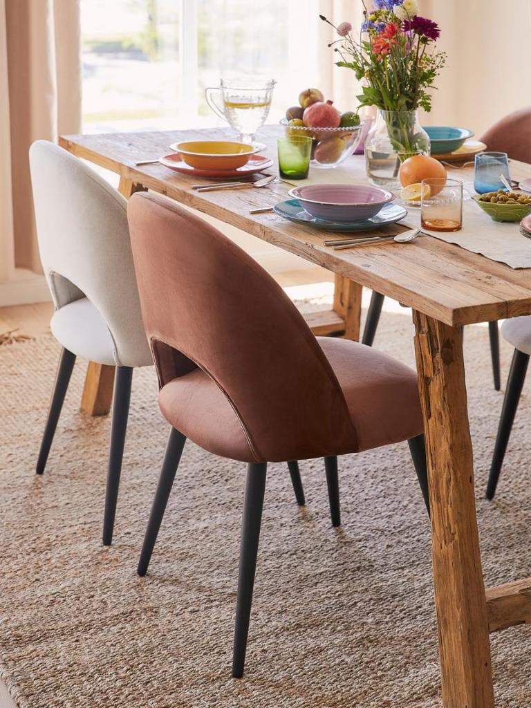 DEVA DINING CHAIR BLACK WITH BROWN FABRIC FINISH - Image 2