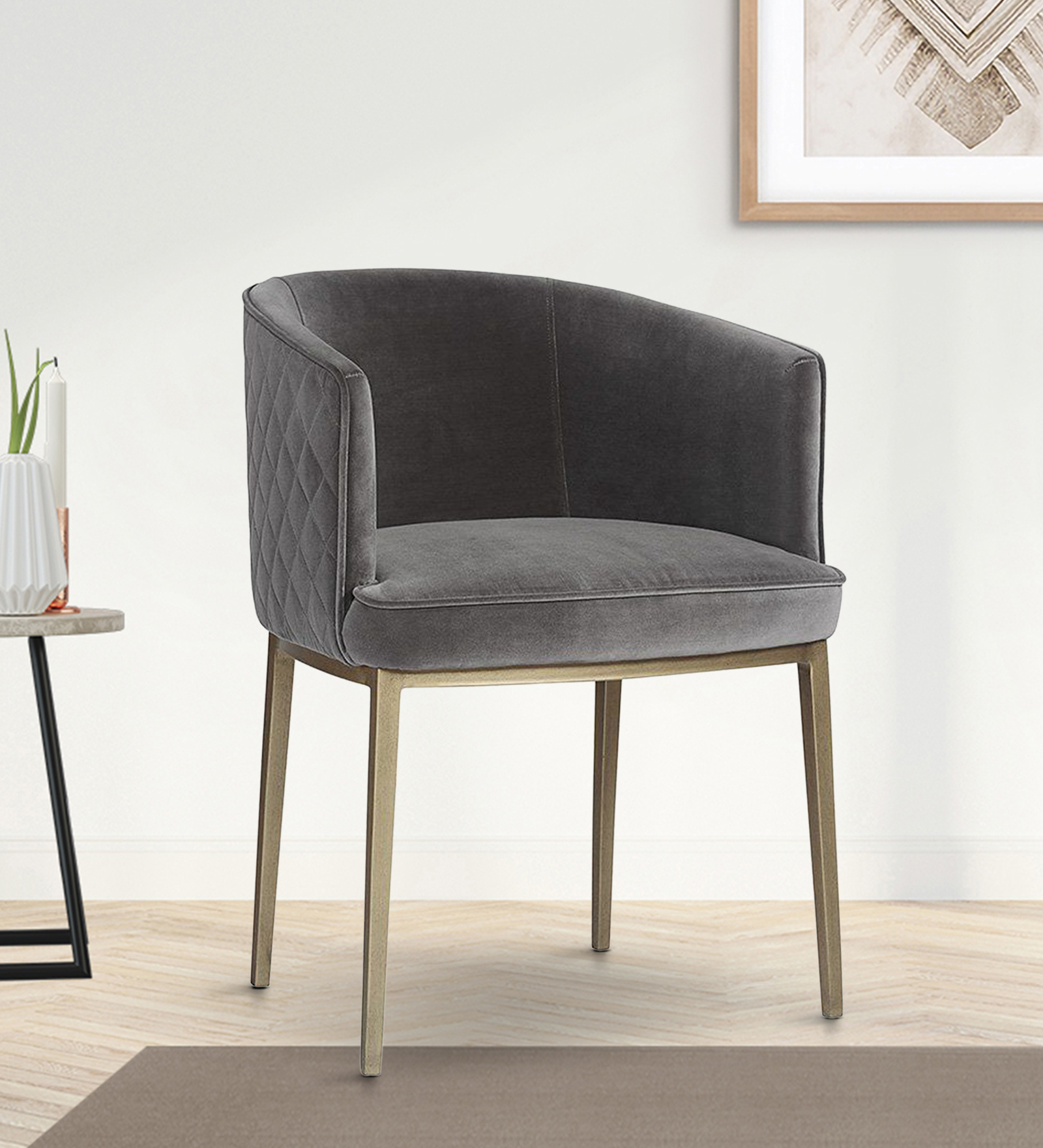 CLARA ARM CHAIR SUEDE BEIGE WITH BLACK FINISH
