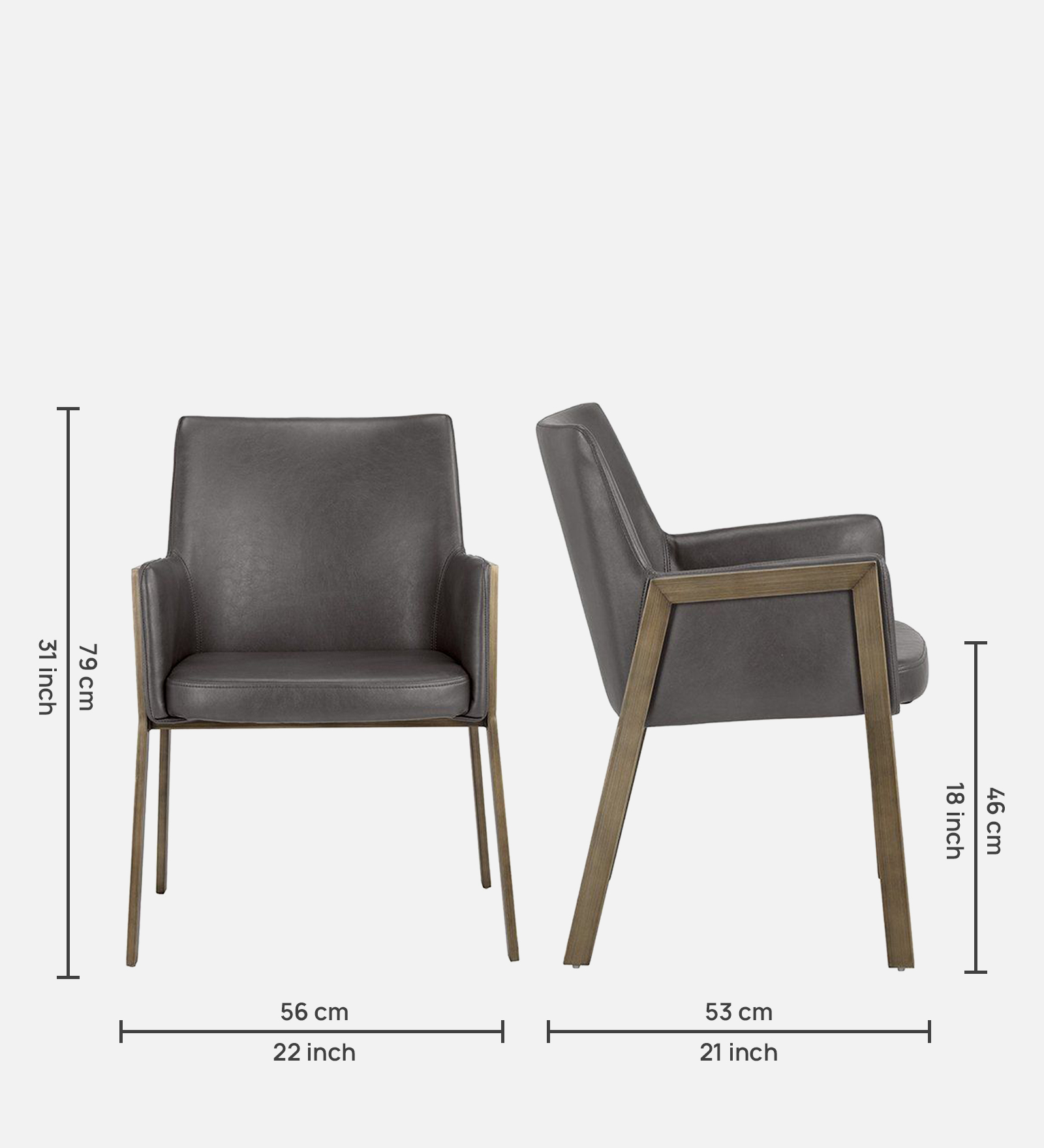 MORGAN ARM CHAIR GREY LEATHERATTE WITH BRASS ANTIQ FINISH - Image 6