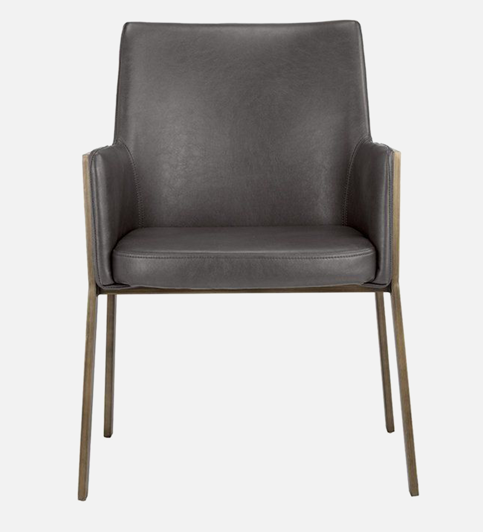 MORGAN ARM CHAIR GREY LEATHERATTE WITH BRASS ANTIQ FINISH - Image 5