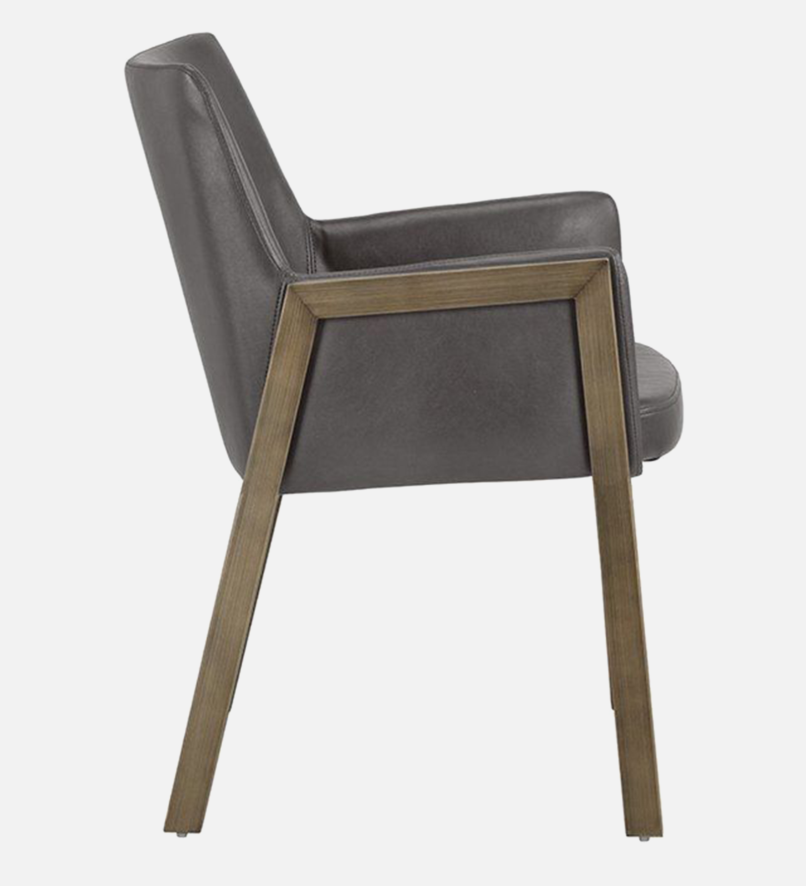 MORGAN ARM CHAIR GREY LEATHERATTE WITH BRASS ANTIQ FINISH - Image 4