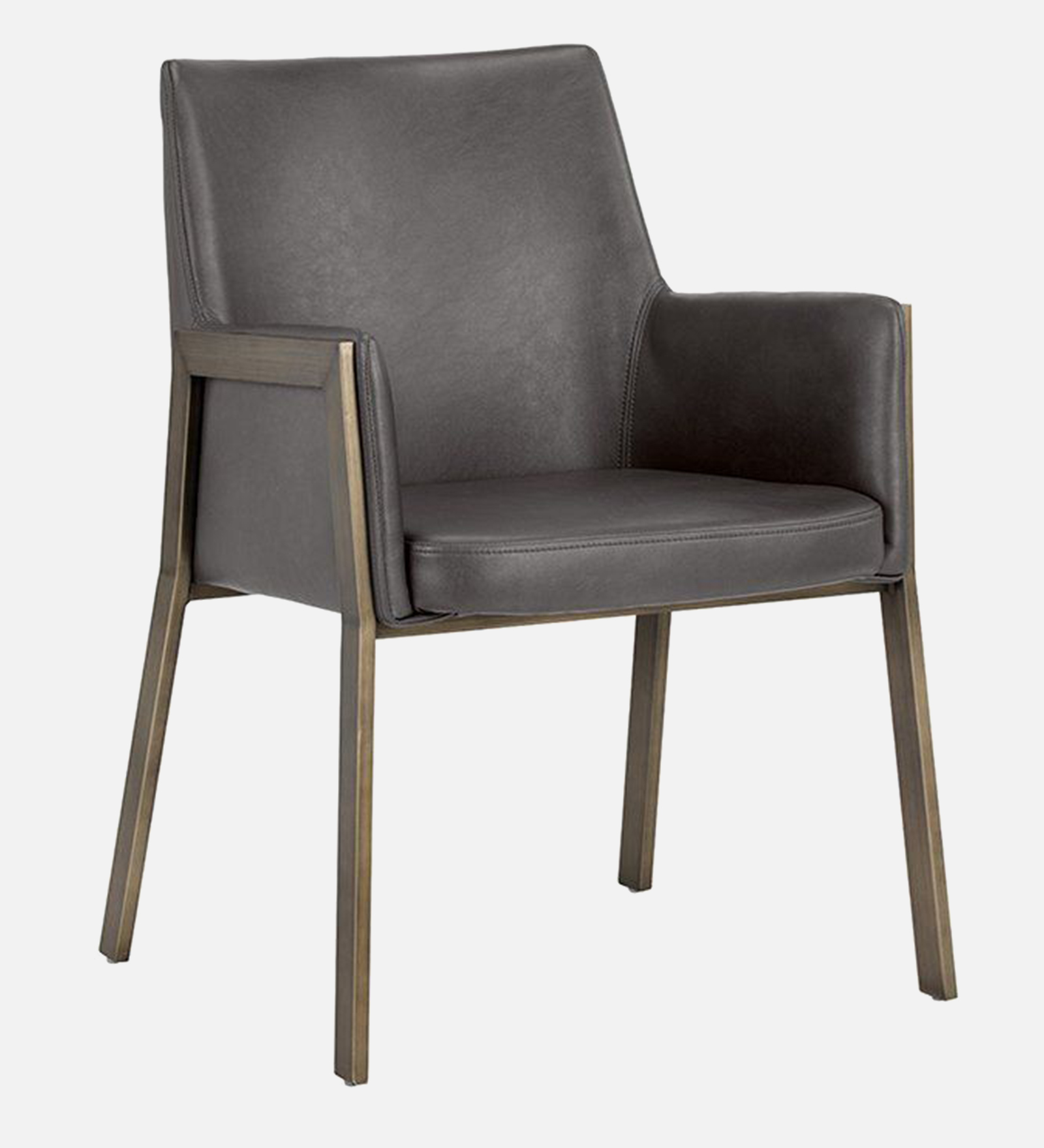 MORGAN ARM CHAIR GREY LEATHERATTE WITH BRASS ANTIQ FINISH - Image 2