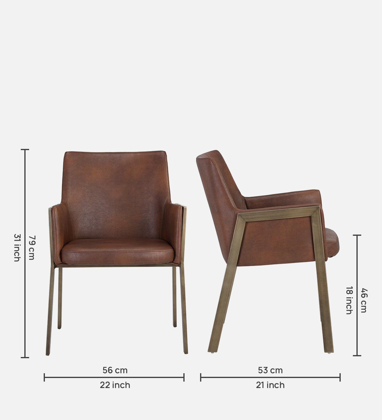MORGAN ARM CHAIR TAN LEATHERATTE WITH BRASS ANTIQ FINISH - Image 8