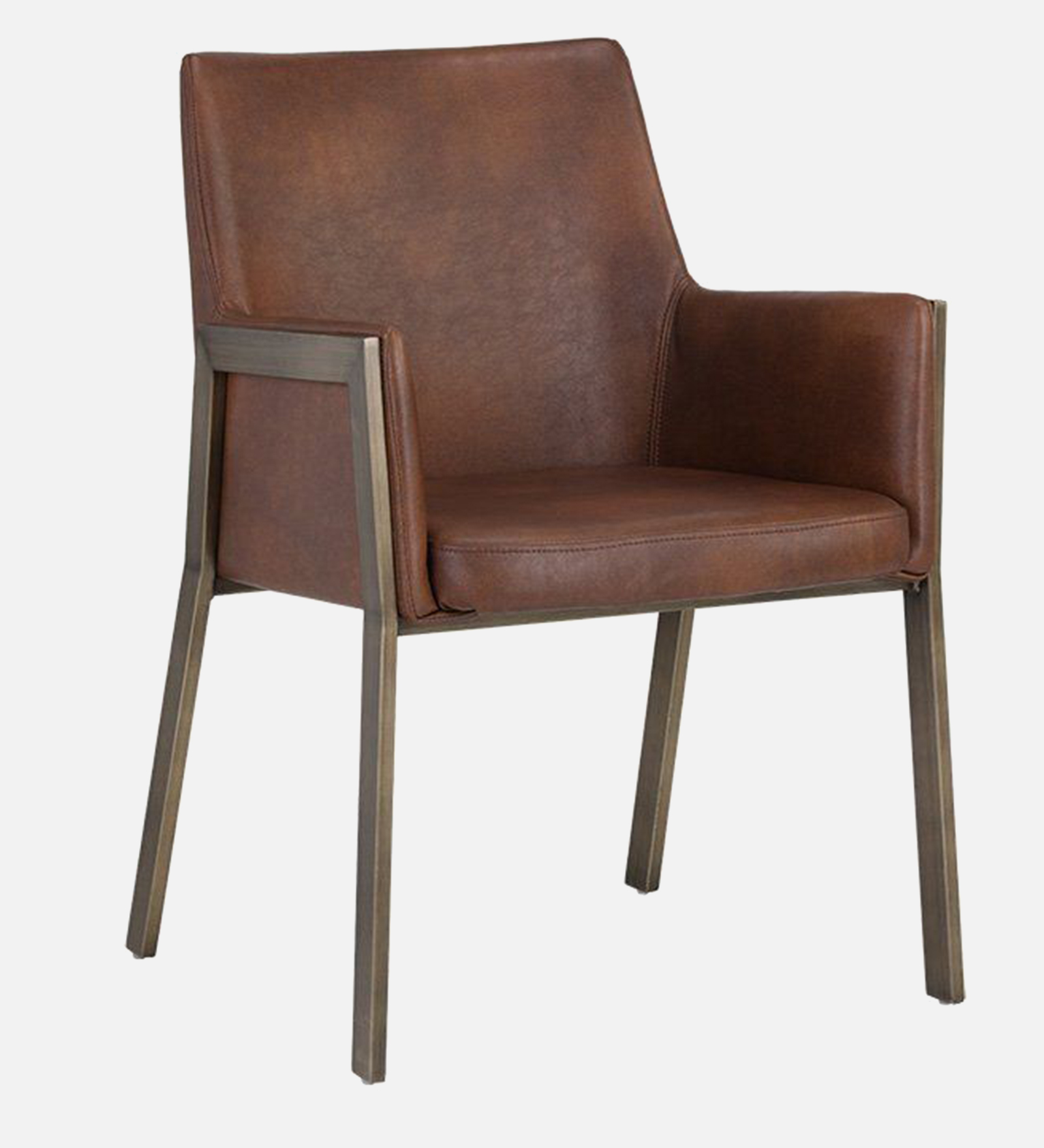 MORGAN ARM CHAIR TAN LEATHERATTE WITH BRASS ANTIQ FINISH - Image 6