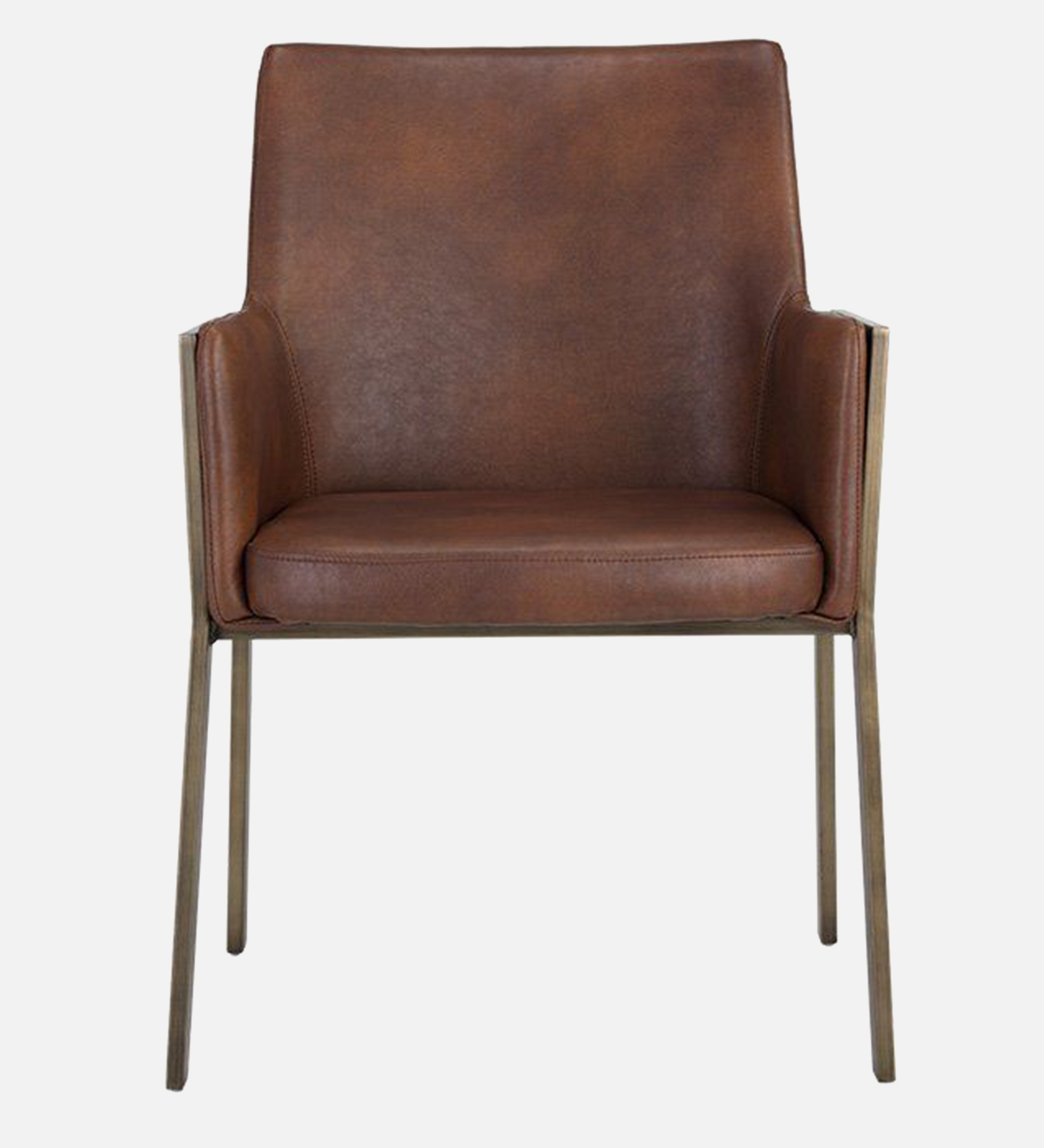 MORGAN ARM CHAIR TAN LEATHERATTE WITH BRASS ANTIQ FINISH - Image 5