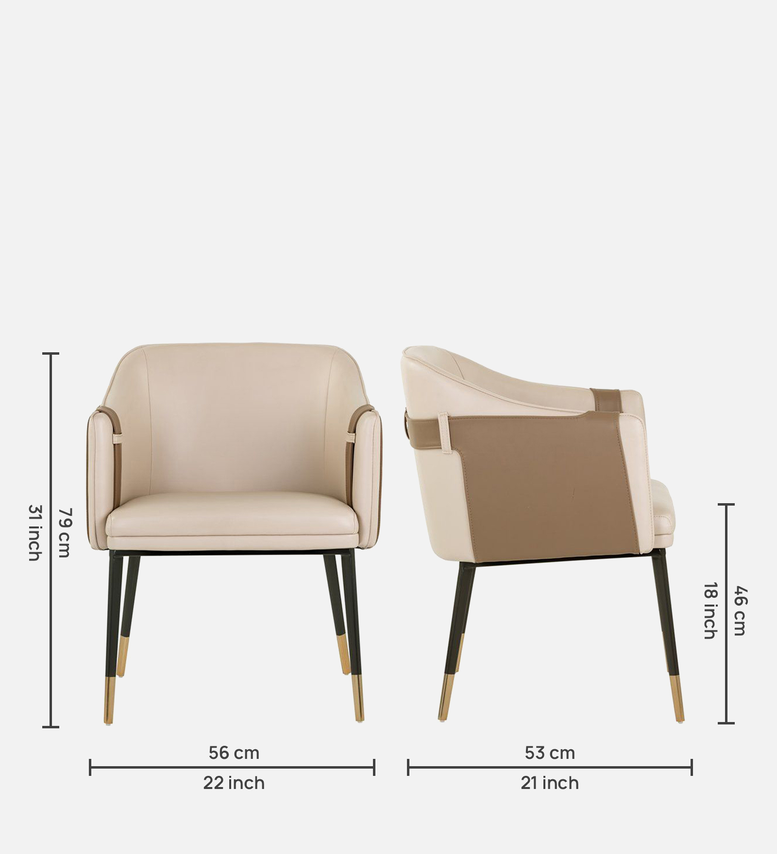 HNUU ARM CHAIR OFF WHITE LEATHERATTE WITH BLACK LEGS FINISH - Image 8