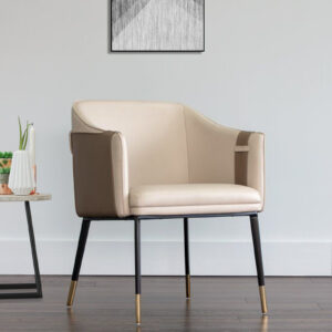 HNUU ARM CHAIR OFF WHITE LEATHERATTE WITH BLACK LEGS FINISH