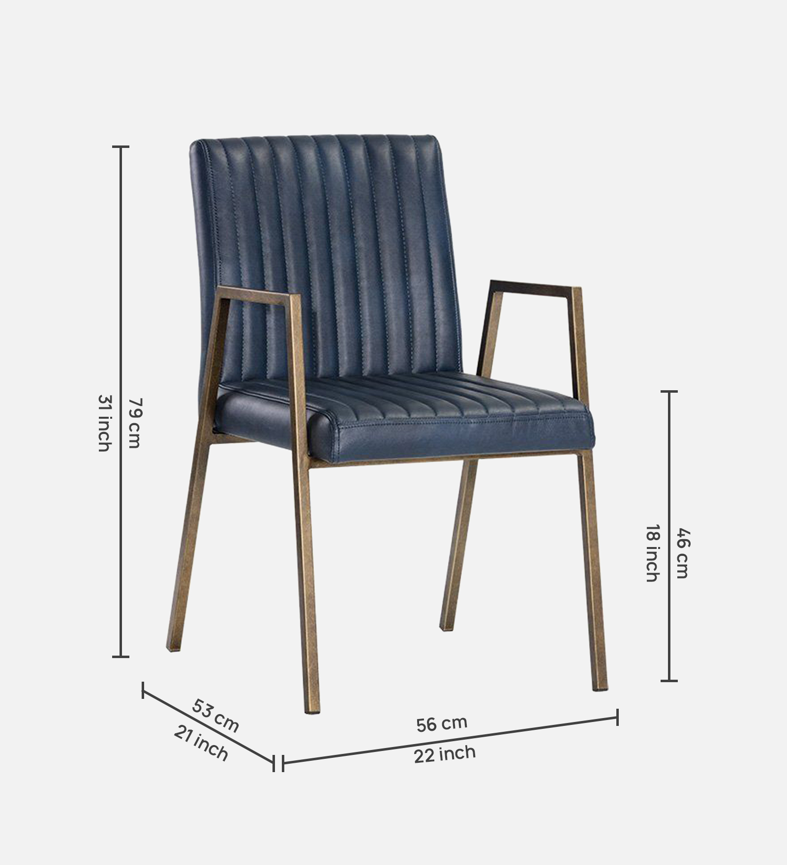 MORAAN ARM CHAIR BLUE LEATHERATTE WITH BRASS ANTIQ FINISH - Image 7