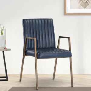 MORAAN ARM CHAIR BLUE LEATHERATTE WITH BRASS ANTIQ FINISH
