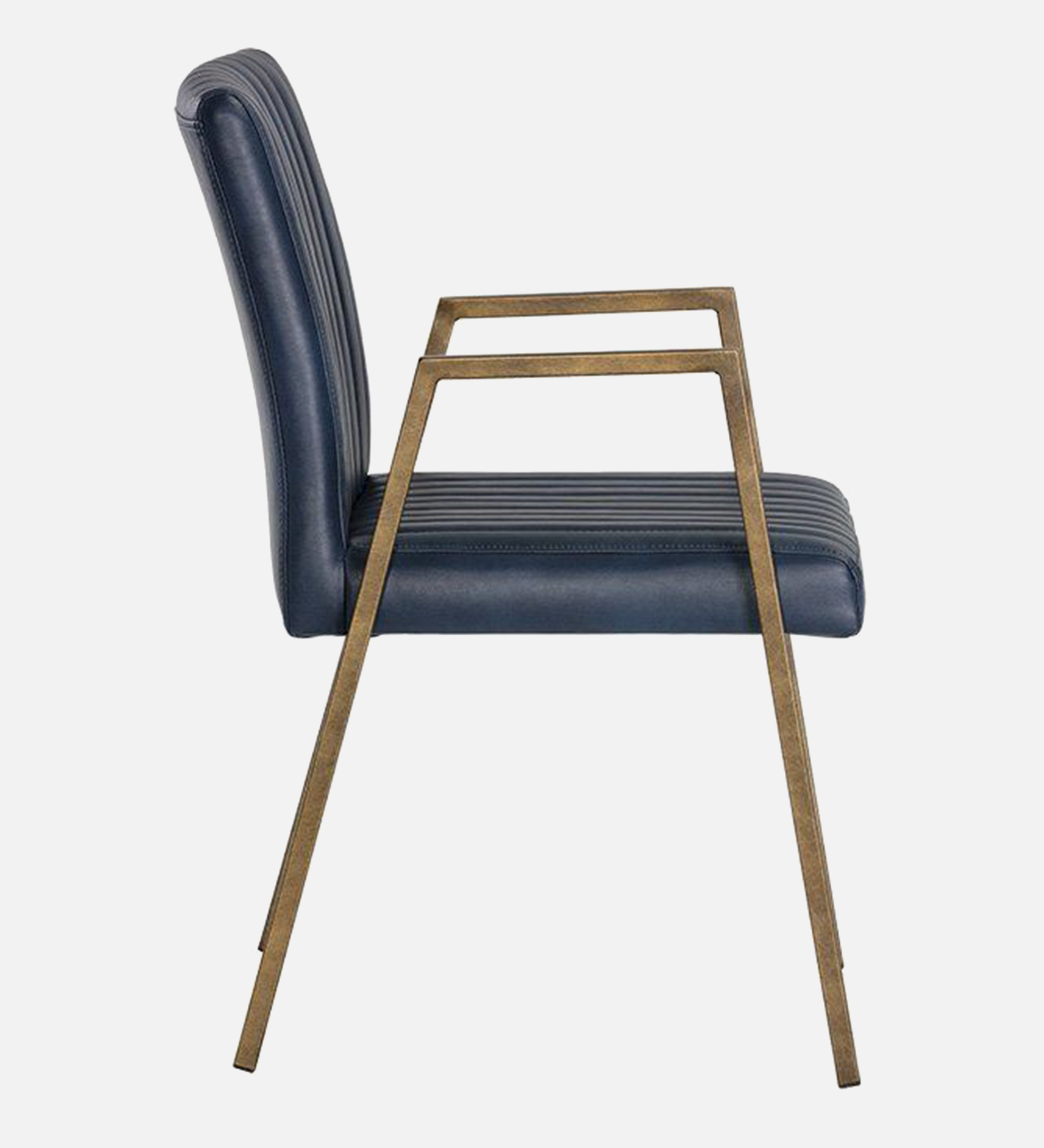 MORAAN ARM CHAIR BLUE LEATHERATTE WITH BRASS ANTIQ FINISH - Image 6
