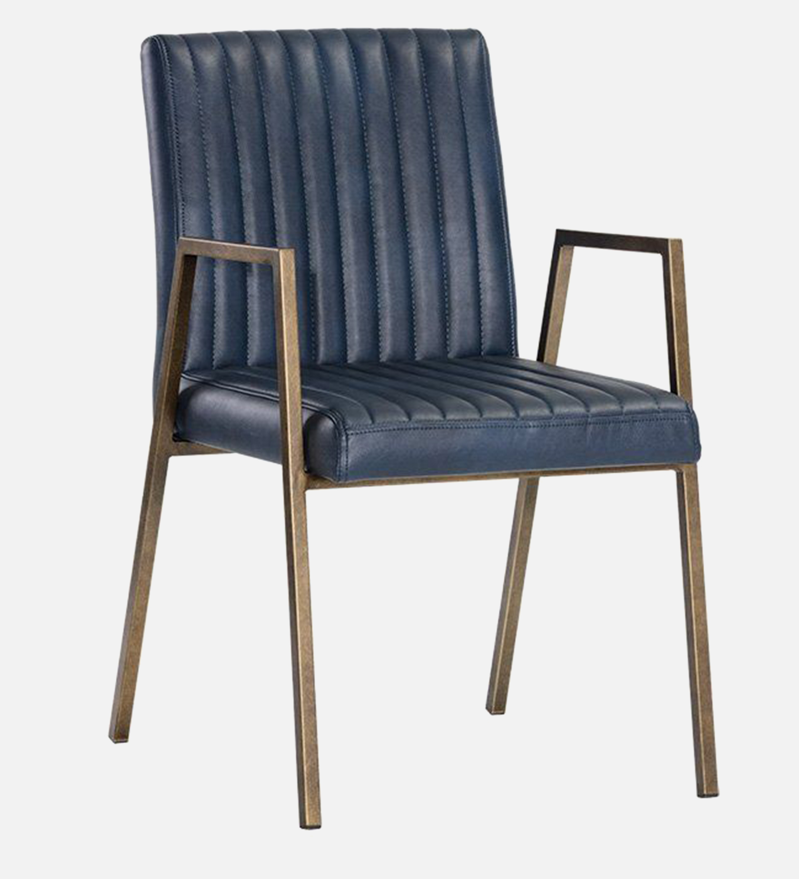 MORAAN ARM CHAIR BLUE LEATHERATTE WITH BRASS ANTIQ FINISH - Image 4