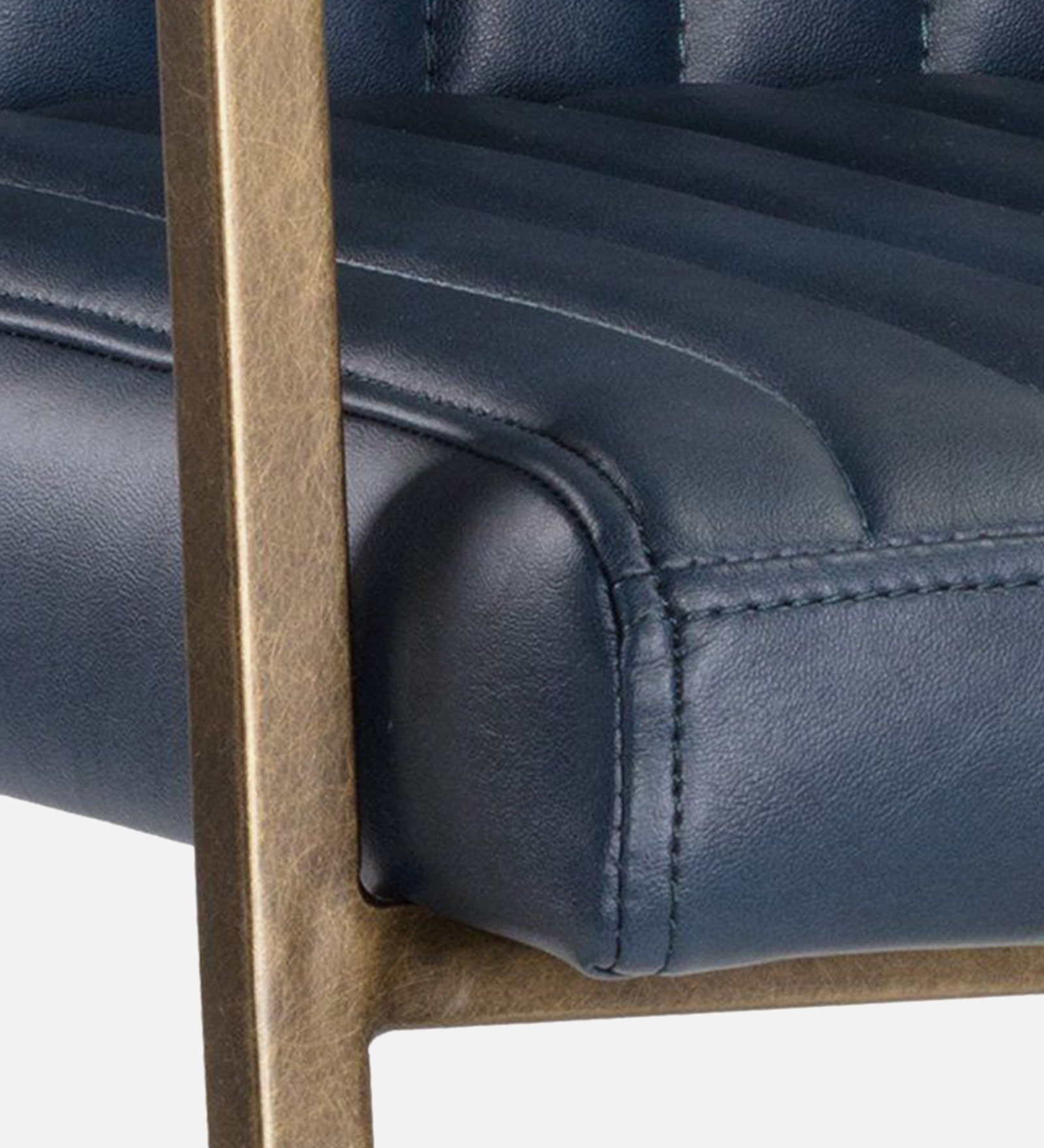 MORAAN ARM CHAIR BLUE LEATHERATTE WITH BRASS ANTIQ FINISH - Image 3
