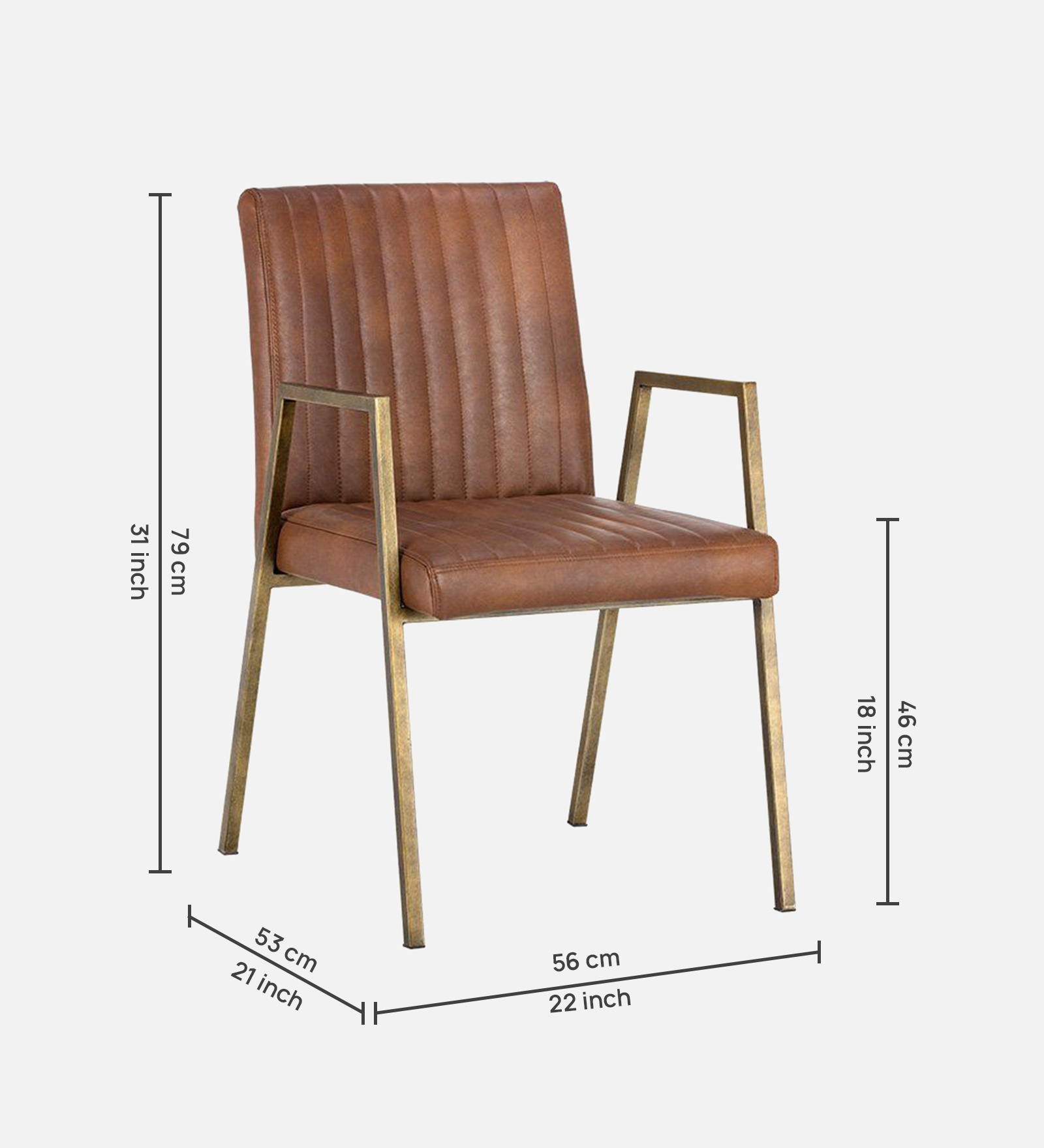 MORAAN ARM CHAIR TAN LEATHERATTE WITH BRASS ANTIQ FINISH - Image 8