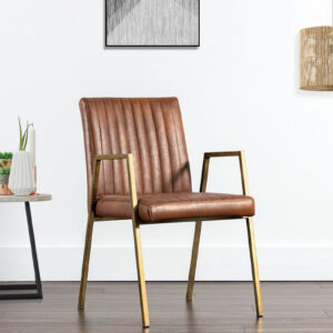 MORAAN ARM CHAIR TAN LEATHERATTE WITH BRASS ANTIQ FINISH