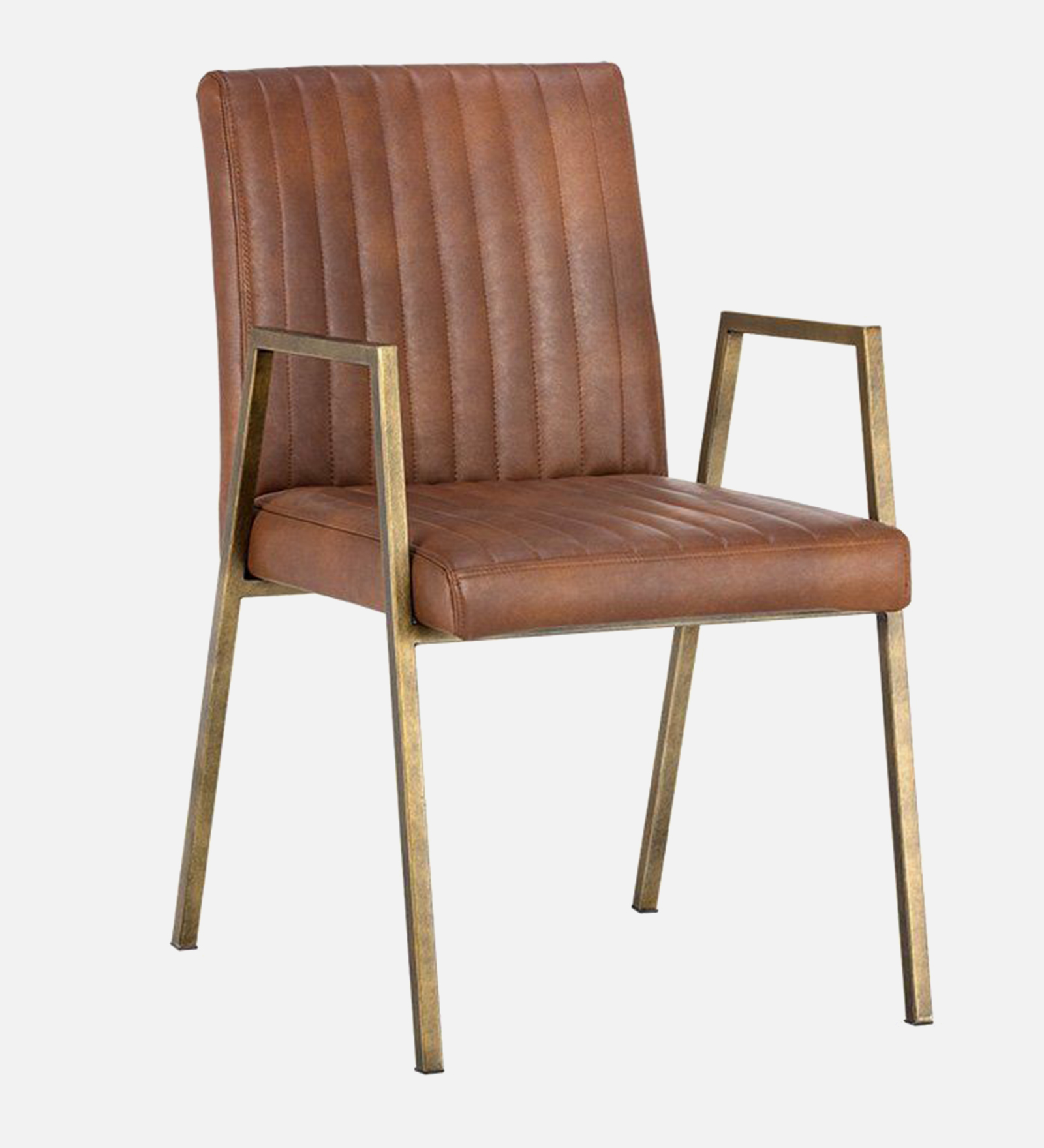 MORAAN ARM CHAIR TAN LEATHERATTE WITH BRASS ANTIQ FINISH - Image 7