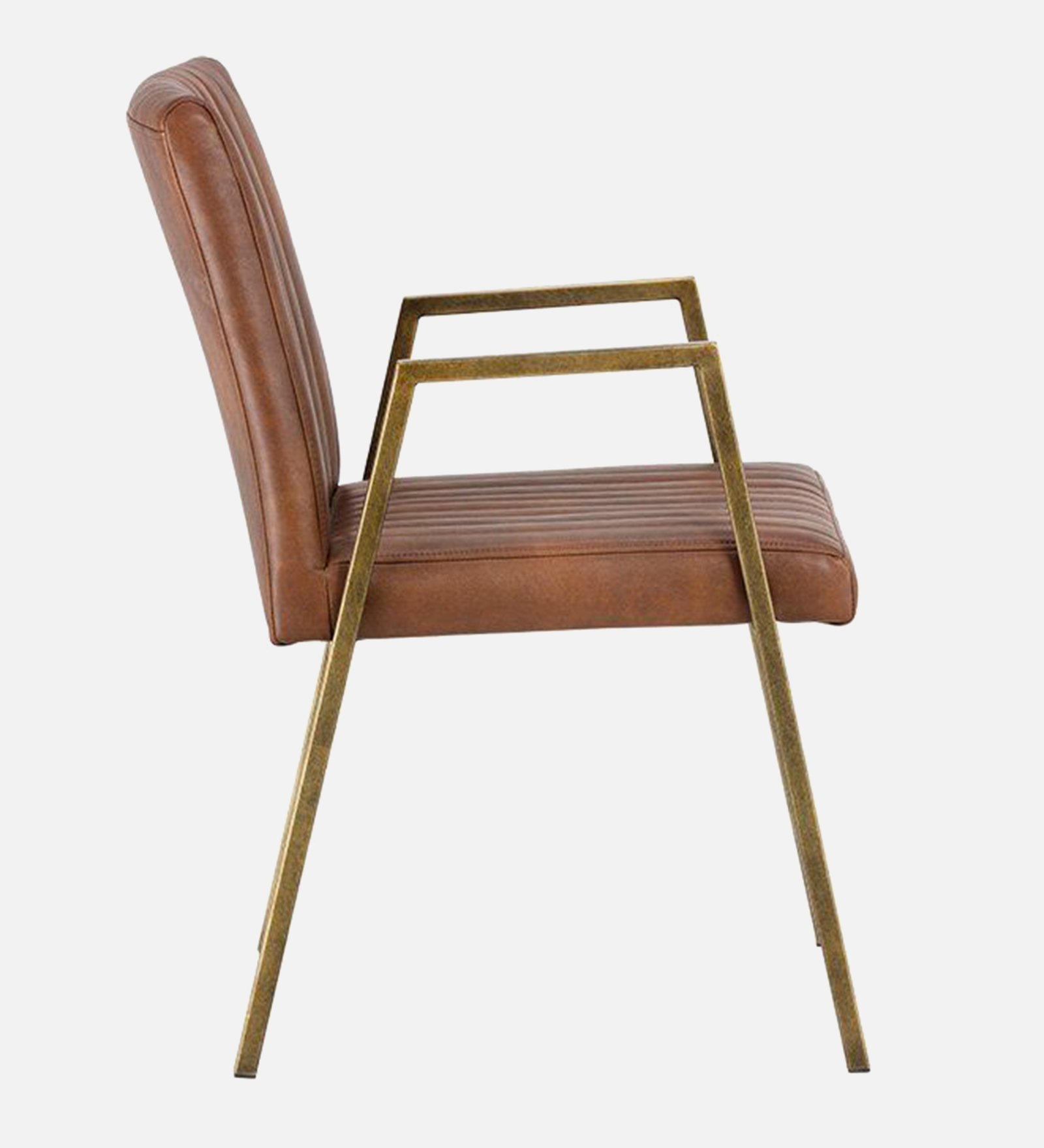 MORAAN ARM CHAIR TAN LEATHERATTE WITH BRASS ANTIQ FINISH - Image 6