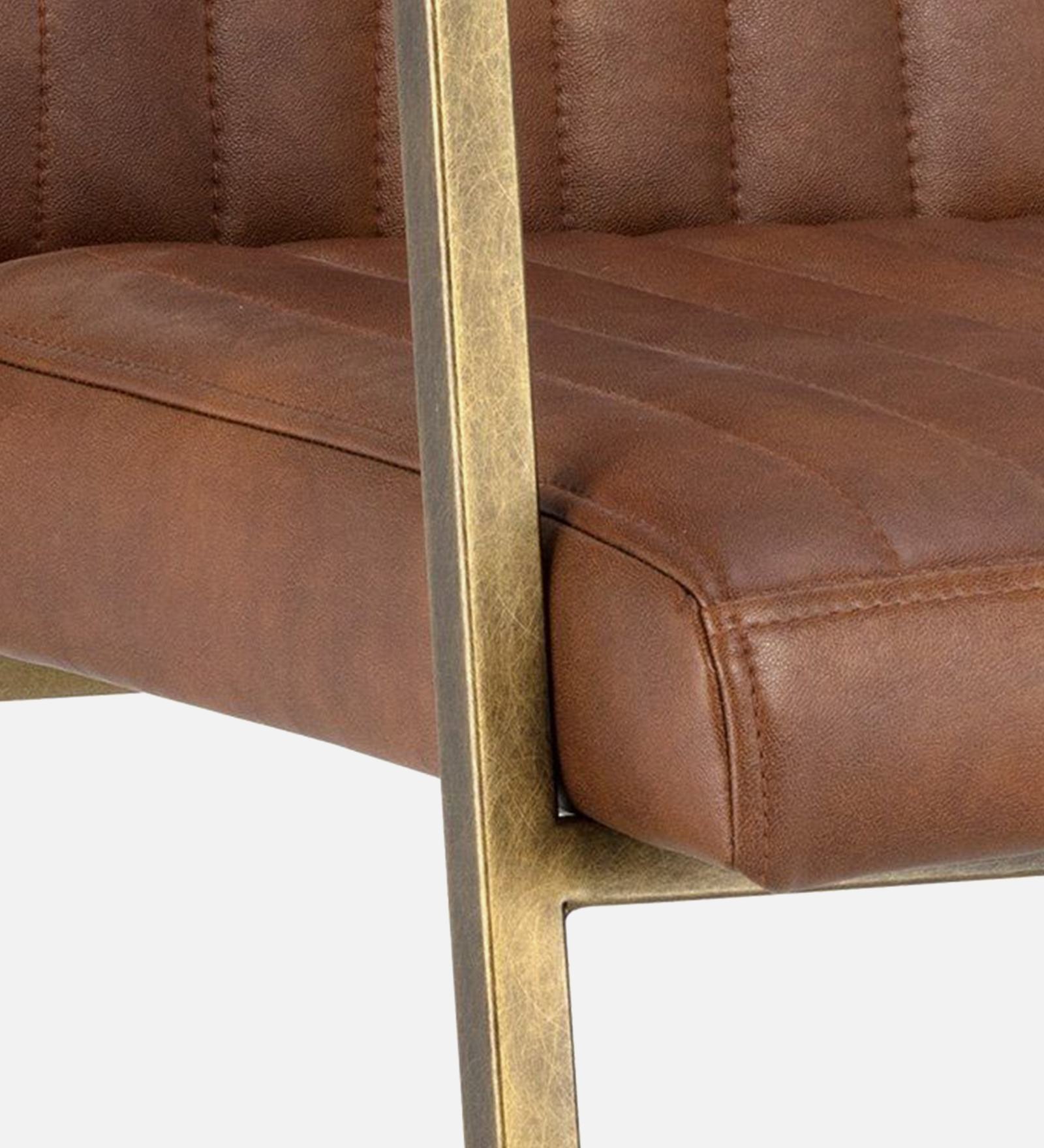 MORAAN ARM CHAIR TAN LEATHERATTE WITH BRASS ANTIQ FINISH - Image 4