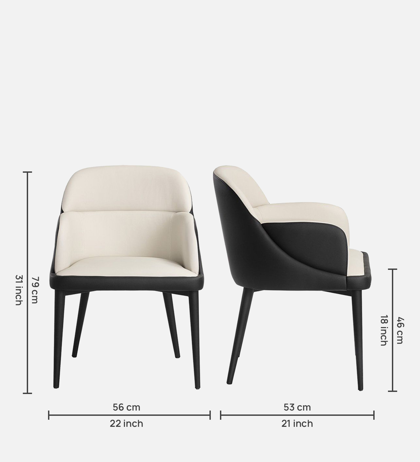 ZENTRA ARM CHAIR OFF WHITE LEATHERATTE WITH BLACK LEGS FINISH - Image 8