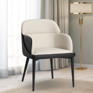 ZENTRA ARM CHAIR OFF WHITE LEATHERATTE WITH BLACK LEGS FINISH