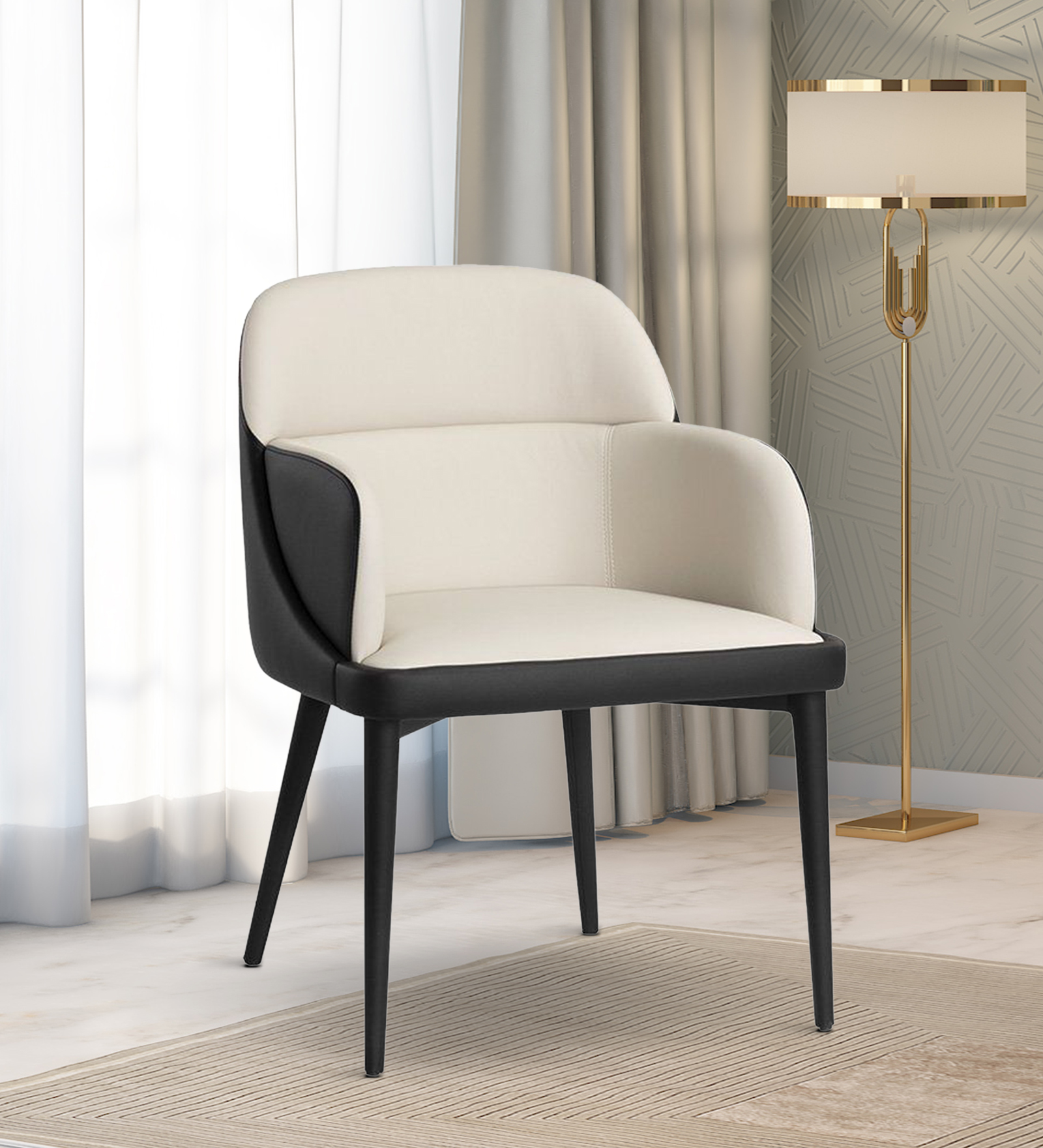 ZENTRA ARM CHAIR OFF WHITE LEATHERATTE WITH BLACK LEGS FINISH