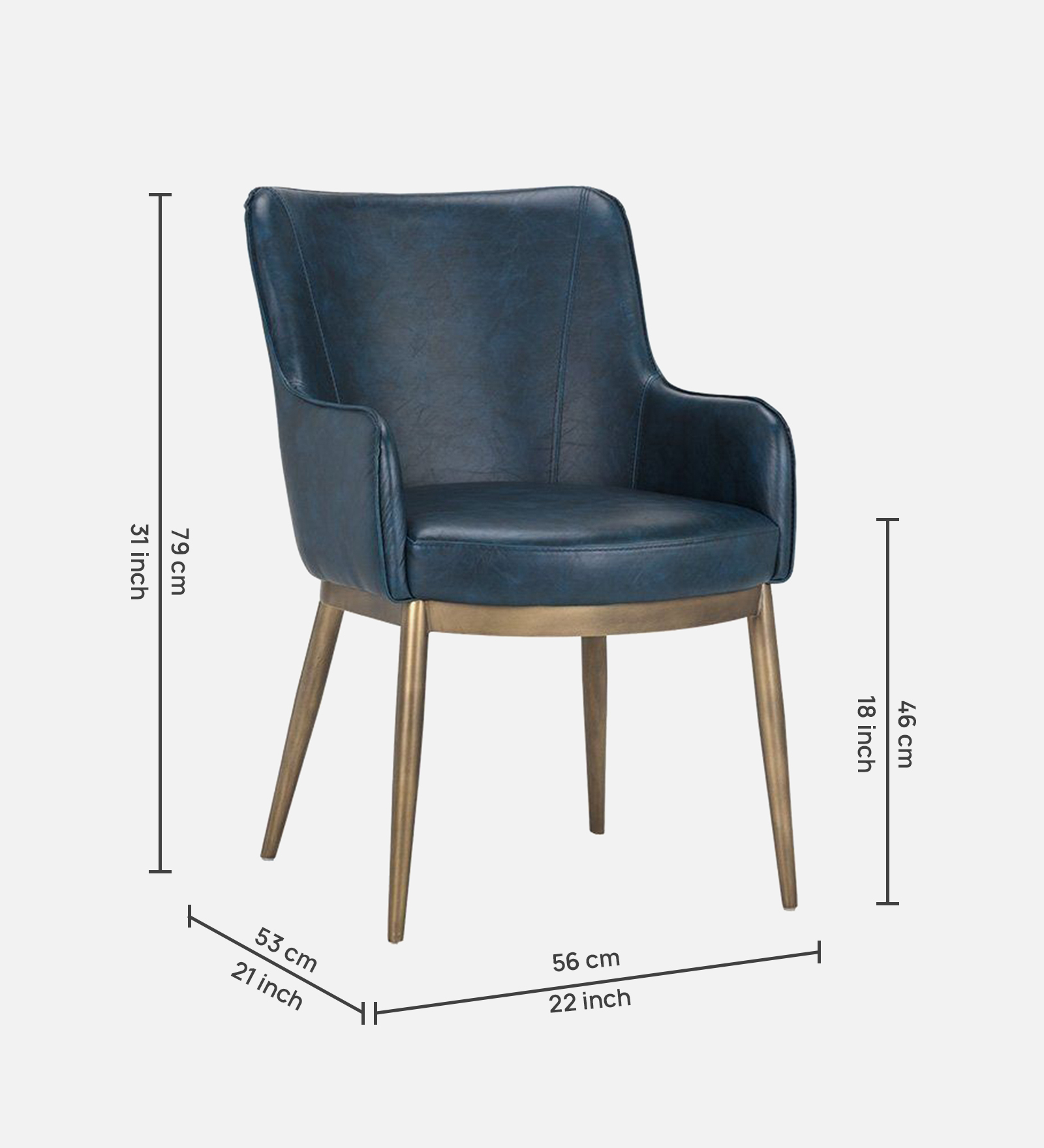 ASKO ARM CHAIR WITH TURKIS BLUE LEATHERATTE AND BRASS ANTIQ FINISH - Image 8