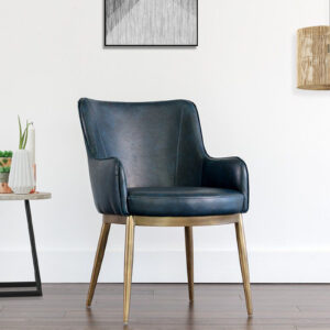 ASKO ARM  CHAIR   WITH TURKIS BLUE LEATHERATTE AND BRASS ANTIQ FINISH