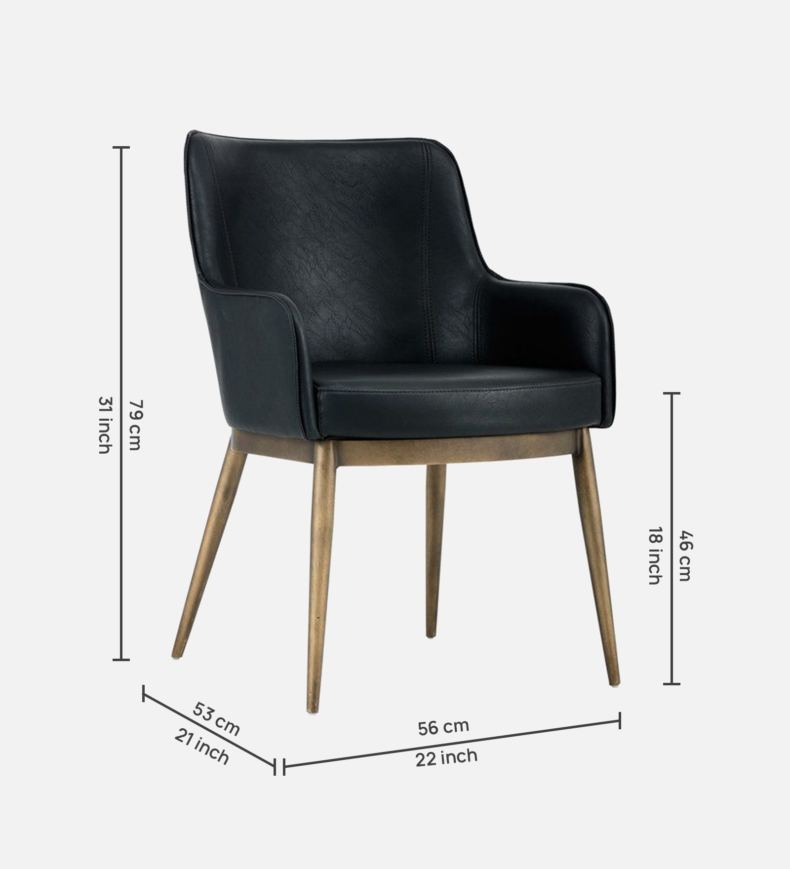 ASKO ARM CHAIR WITH BLACK LEATHERATTE AND BRASS ANTIQ FINISH - Image 6